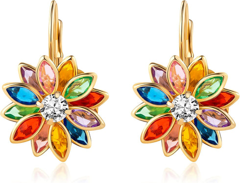 Barzel 18K Gold Plated Flower Earrings - Colorful Lotus Flower Earrings For Women - Made in Brazil...