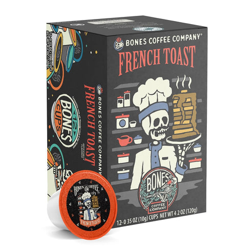 Bones Coffee Company Flavored Coffee Bones Cups French Toast | 12ct Single-Serve Coffee Pods Compatible With 1.0 & 2.0 Keurig Coffee Maker | Sweet...