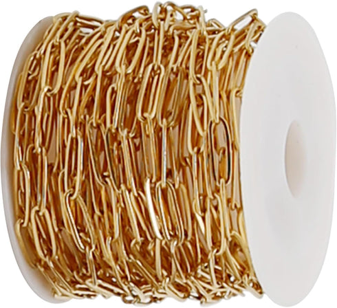 DIY 10M 32.8 Feet Gold Chain Roll Chains Stainless Steel Cable Chain Necklace Chains with Jump Rings Lobster Clasps for Women Adults Jewelry Makin...