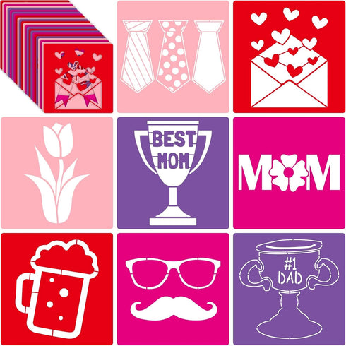 Henoyso 24 Pcs Mom and Dad Stencil Set 8 x 8 Inch Plastic Drawing Painting Stencil Templates Stencil Assorted Stencils Reusable for Kids Painting ...