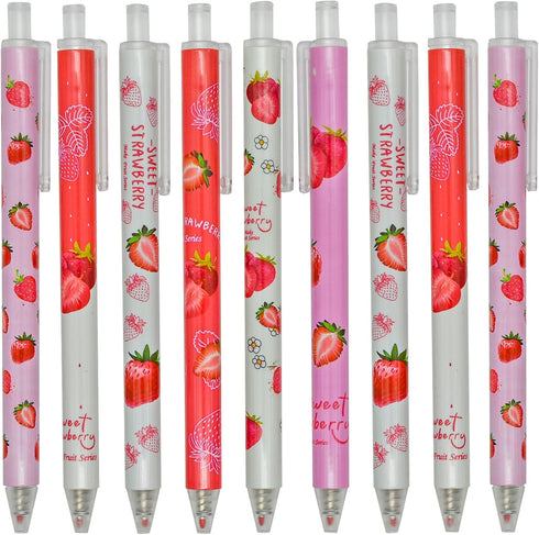 Maydahui 12PCS Strawberry Gel Pens Cute Fruit Pen Retractable Printing Pen Black Ink for Girls School Party...