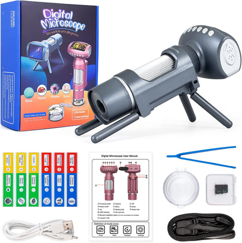 JL012 Handheld Digital Microscope for Kids, 50x-300x Portable Kids Microscope, 2" LCD USB Microscope Camera for Children, Educational Toy Science ...