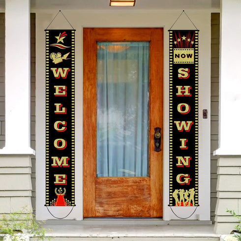 Blulu 2 Pieces Movie Night Banner Porch Sign Banner Movie Night Decoration Set for Theme Party Supplies Birthday Favors Film Party Decorations...