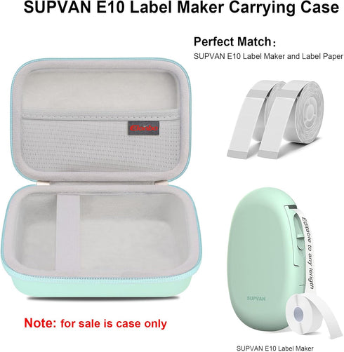 Label Maker Case for SUPVAN E10 Mini Bluetooth Label Printer, Extra Interior Mesh Pocket Fits Label Paper Cable, Green. (CASE ONLY! Label Maker no...