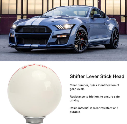 Akozon 5 Speed Gear Shift Knob for Manual Transmission Replacement Shifter Lever Stick Head Knob for Ford Mustang from 1967 to 2018 (White Red)...
