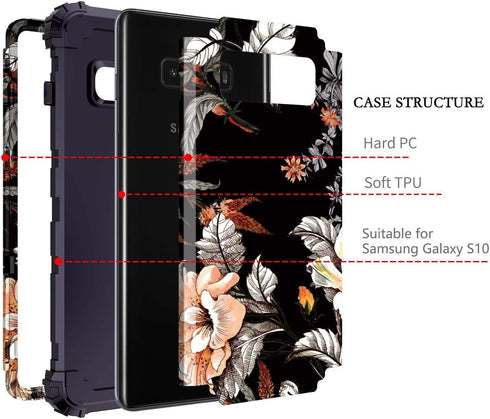 Casetego Compatible with Galaxy S10 Case,Floral Three Layer Heavy Duty Hybrid Sturdy Shockproof Full Body Protective Cover Case for Samsung Galaxy...
