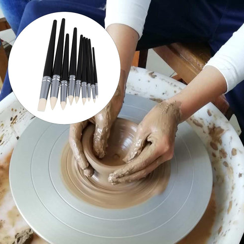 BQLZR Clay Coloring Drawing Tool Set - 9pcs, Black Wood Shank, Silicone Tips, Clay Shapers, Pottery Painting Tools...