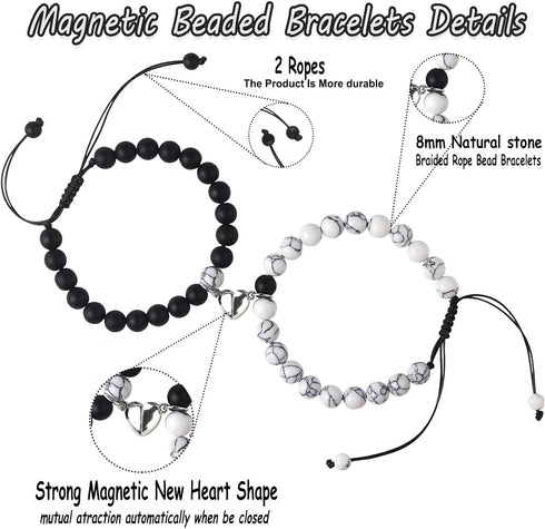 2 Pcs Magnetic Couples Bracelets Matching Bracelets Adjustable Connecting Bracelets, Double Rope Strong Couple Valentines Day Gifts Friendship Bea...