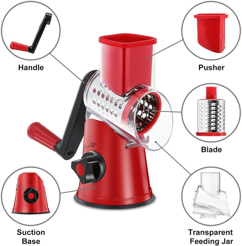 Cheese Grater Rotary, Rotary Grater for Kitchen, Kitchen Grater Vegetable Slicer with 3 Drum Blades, Fast Cutting Cheese Shredder for Vegetables a...