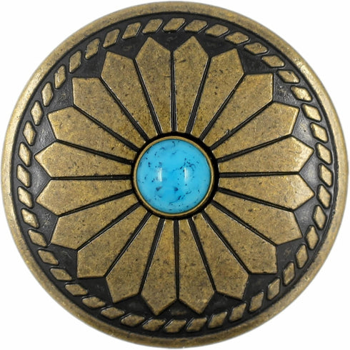 Bezelry 8 Pieces Diamond Flower Assembled with Artificial Turquoise Metal Shank Buttons. 33mm(1-5/16 inch) (Antique Brass)...