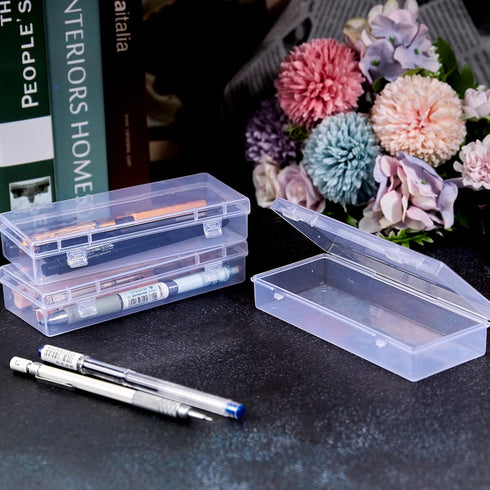 6 Pack Small Plastic Storage Containers with Hinged Lids, Rectangle Clear Plastic Boxes for Beads, Jewelry, Game Pieces and Crafts Items (6.1 x 2....