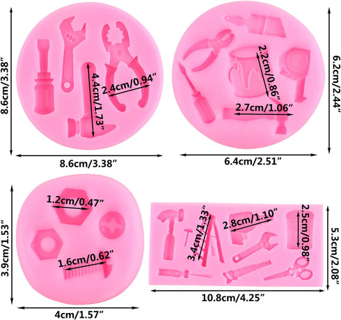 Hand Tools Fondant Molds Construction Tools Silicone Molds For Cake Decorating Cupcake Topper Candy Polymer Clay Gum Paste Set Of 4...
