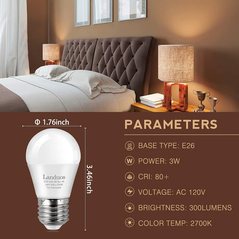 LED Bulb 3W 25 Watt Equivalent, Night Stand Bulb Table Lamp Bulb A15 Light Bulbs Warm White 2700K LED Energy Saving E26 Medium Screw Base for Home...