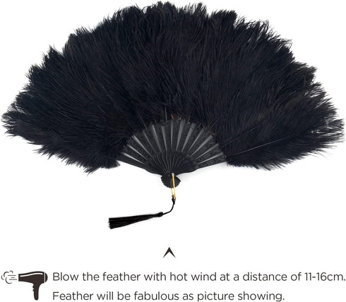 BABEYOND Vintage Style Folding Handheld Ostrich Feather Fan 1920s Flapper Accessories (Black)...