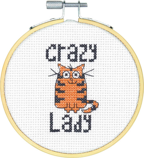 Dimensions Mini Counted Cross Stitch Kit for Beginners, 'Crazy Cat Lady', 14 Count White Aida Cloth, 4''......
