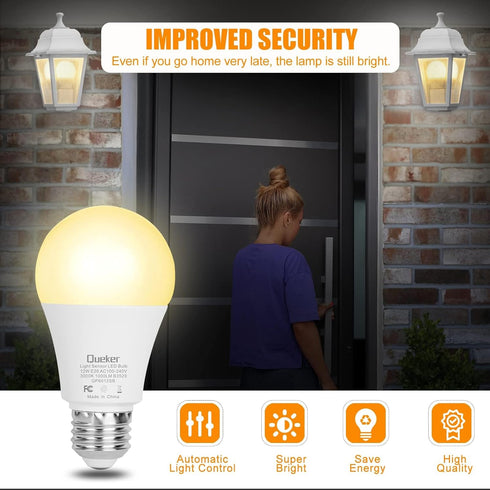 Dusk to Dawn Light Bulbs Outdoor 6 Pack, 3000K Warm White Light Sensor Bulbs 12W (100 Watt Equivalent) Auto On Off Photocell Sensor, E26 A19 1000L...