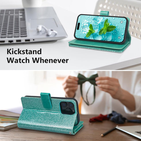 Varikke for iPhone 13 Pro Wallet Case Detachable with Card Holder for Women, Fashion Glitter PU Leather Strap Strong Magnetic Flip Wallet Removabl...