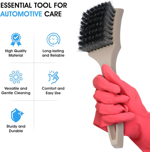 Nanoskin 8.5 Inch Heavy-Duty Tire Cleaning Brush - Ergonomic Steel Wire Scrub for Whitewall & Sidewall | Professional Auto Detailing Tool, Enhance...