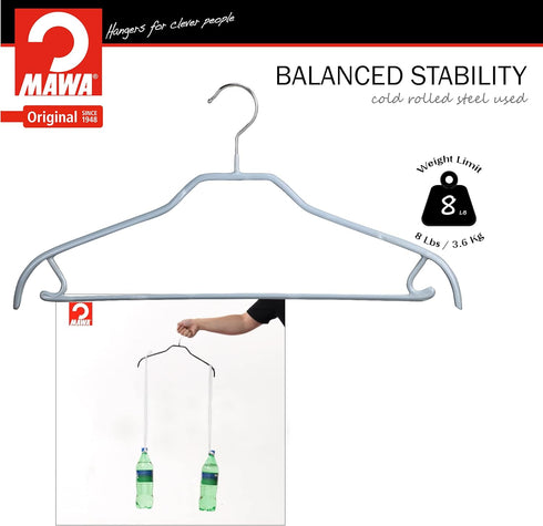 MAWA by Reston Lloyd Silhouette Series Non-Slip Space Saving Clothes Hanger with Bar & Hook for Pants and Skirts, Style 41/FRS, Set of 5, Silver...