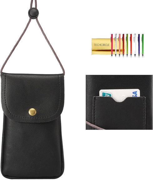 Cell Phone Neck Pouch PU Leather Carrying Bag with Credit Card Holder Adjustable Strap, Small Travel Purse for iPhone 11 XR XS Max SE 8 7 6 Plus, ...