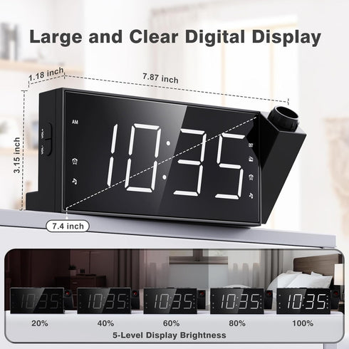 Mesqool Projection Alarm Clock with FM Radio,Large Number Display & Dimmer,USB Charger,Sleep Timer,Battery Backup,Dual Alarms,Clock Radio for Bedr...
