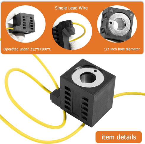 10226-08 Solenoid Coil, for 10 vDC Hydraulic Power Unit,1/2 Hole, Single Lead Wire, Dump Trailer Hydraulic Solenoid Fits Valve Stem Series 08 80 8...