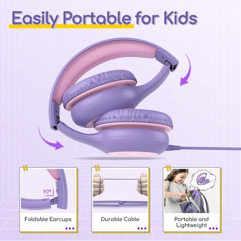 EarFun Kids Headphones Wired with Microphone, 85/94dB Volume Limit Headphones for Kids, Portable Wired Headphones with Shareport, Stereo Sound Fol...