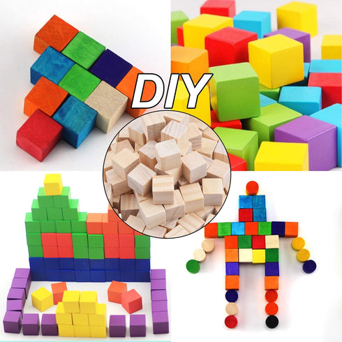 Wood Cubes,100pcs Square Blocks Unfinished Cubic Wooden for Math Counting Craft Childlike Game - 1.5CM...