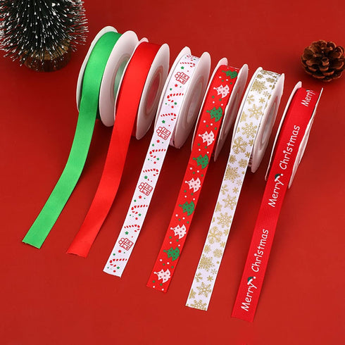 Christmas Grosgrain Ribbon 5/8 Inch Ribbon 6 Rolls Totally 90 Yards Holiday Red and Green Ribbon Set with Merry Christmas Snowflake Tree Patterns ...