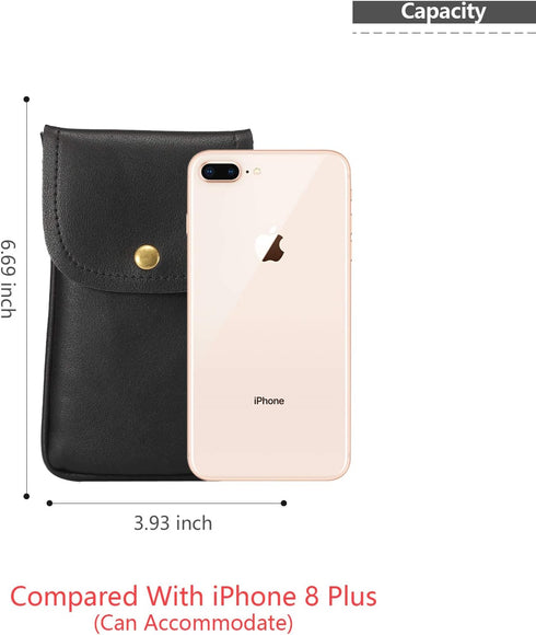 Cell Phone Neck Pouch PU Leather Carrying Bag with Credit Card Holder Adjustable Strap, Small Travel Purse for iPhone 11 XR XS Max SE 8 7 6 Plus, ...