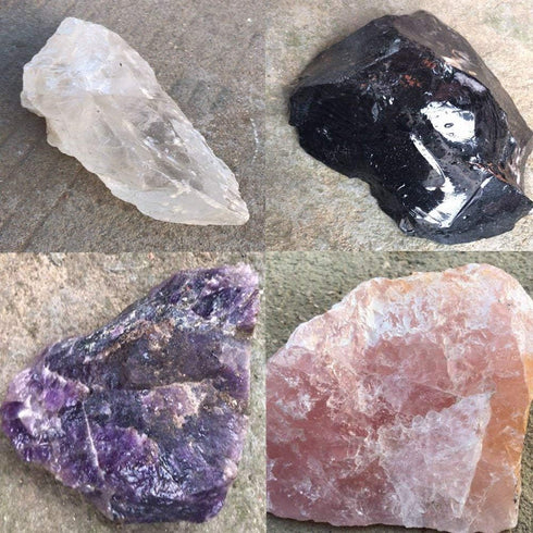 Healing Crystal Wands,2" Amethyst Crystal, Rose Quartz,Clear Quartz and Black Obsidian?6 Faceted Reiki Chakra Stones 4 pcs...