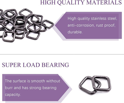 Swpeet 60Pcs 1/2 Inch - 13mm Gun-Black Metal Rectangle Ring, Webbing Belts Buckle Metal Rings for for Belt Bags DIY Accessories Keychains Belts an...