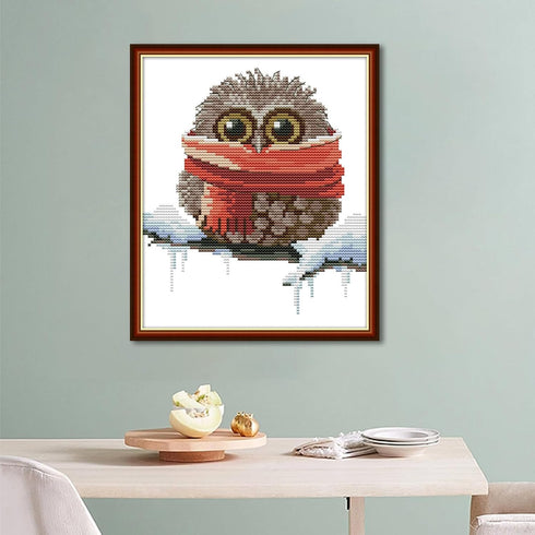 Maydear Cross Stitch Kits Stamped Full Range of Embroidery Starter Kits for Beginners DIY 11CT 3 Strands - Owl with a Scarf 9.4×11(inch)......