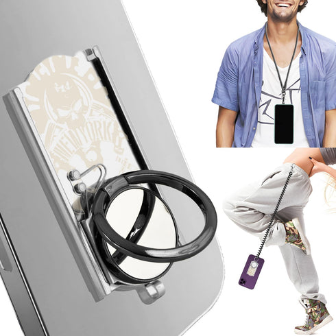Anti-Theft Phone Ring Slidable Holder with Assist Spring & Lanyard & Tether for Travel & One-Handed Operation & Magnetic Car Mount and Relief Anxi...
