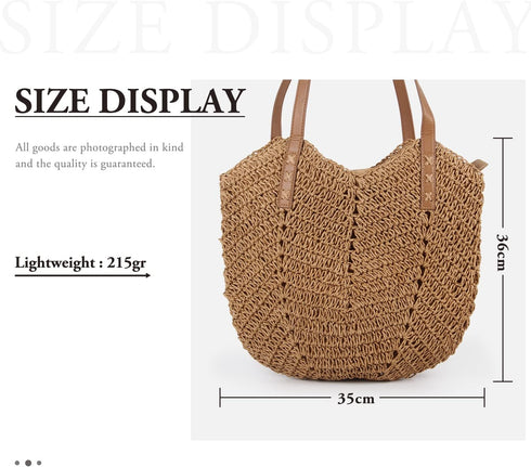 Oweisong Women Straw Beach Bag Large Summer Purse Woven Straw Handbags Tote Shoulder Bag for Vacation Travel...
