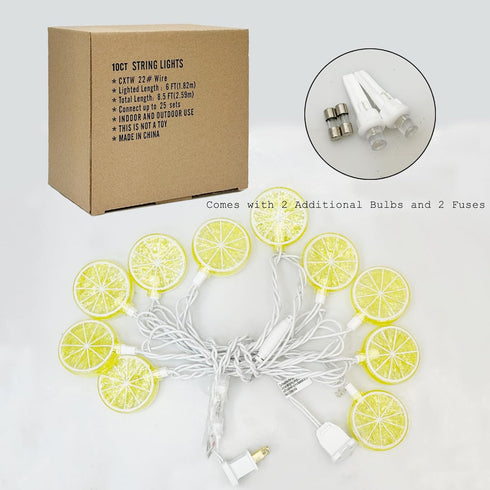 SUNSGNE Lemon LED Decorative String Lights Indoor, 8.5ft Outdoor Hanging String Lights with 10 LED Lemon, Plug in Warm White Fairy Light String fo...