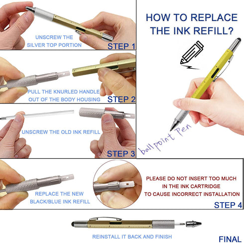 JONMON Multitool Gift Pen Tech Tool - 8PCS 6 in 1 Multifunction Screwdriver Ballpoint Pen Set with Touch Screen Stylus Top, Cm Inch Ruler, Levelga...