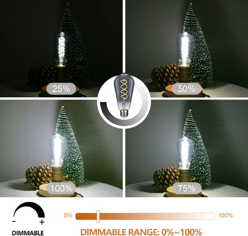 ST58 (ST19) LED Edison Bulbs 45 Watt Equivalent, CRI 80+, High Brightness Daylight White 5000K Smoky Grey Glass, Dimmable Antique LED Filament Bul...
