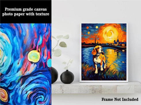Bestbuddy Pet 11X14 Unframed Starry Night Van Gogh Inspired Beagle Dog by the Lake Farm House Family Animal Pet Family Oil Painting Art Print Post...