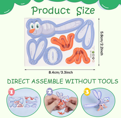 DERAYEE 3D Puzzles for Kids, 25 Pcs Paper Insect Cartoon Jigsaw Forest Theme Educational Toys for Boys Girls Birthday Party Gift Art Crafts (Insec...
