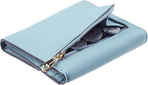 Travelambo RFID Blocking Small Mini Compact Wallet Coin Pouch Holder Trifold Credit Card Holder Pocket Purse for Women (Napa Blue)...