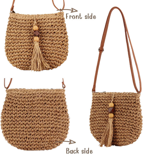 Fashionable Straw Crossbody Bag for Women, Spacious Hand-Woven Purse with Classic Satchels, Rattan Handbag for Beach...