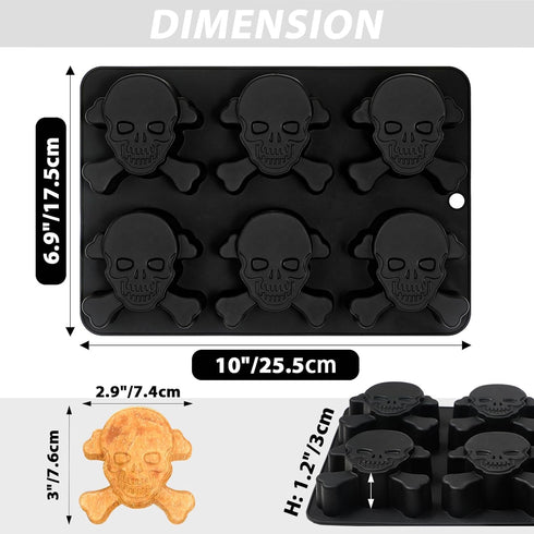 Skull Cake Mold, Halloween Skull Cake Pans, 6 Cavity Silicone Skull Baking Molds for Muffin, Cakelet, Jello, Pudding, Handmade Soap, Gelatin, Blac...