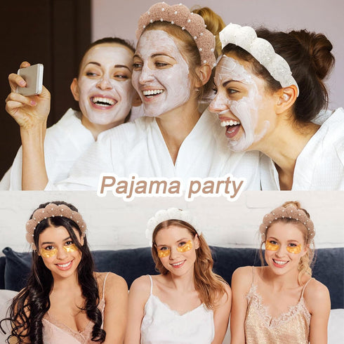 Wecoe 2pcs Pearl Skincare Headbands For Washing Face White Khaki Fluffy Spa Headbands Makeup Headband Face Wash Puffy Sponge Bubble Headband Hair ...