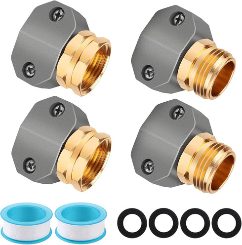 Garden Hose Repair Kit, Zinc and Aluminum Male and Female Hose End, Suitable for 3/4 Inch and 5/8 Inch Garden Hoses (2Sets)(2Female+2Male)...