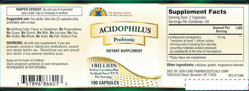 GeriCare Acidophilus 10mg Probiotic Capsules, Supports Digestive Gut Flora Balance, Immune Boost Dietary Supplement, (100 Count, Pack of 1)...