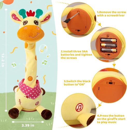 Emoin Giraffe Stuffed Animal Baby Toys 6 to 12 months Giraffe Toys Singing 10 Children's Songs Dancing Giraffe Light Up Toys Repeat What You Say G...
