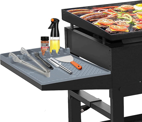 Silicone Grill Side Shelf Mat for Blackstone BBQ Grill, 3 in 1 Silicone Spatula Mat with Drip Pad,Large Silicone Utensil Rest for Multiple BBQ Gri...