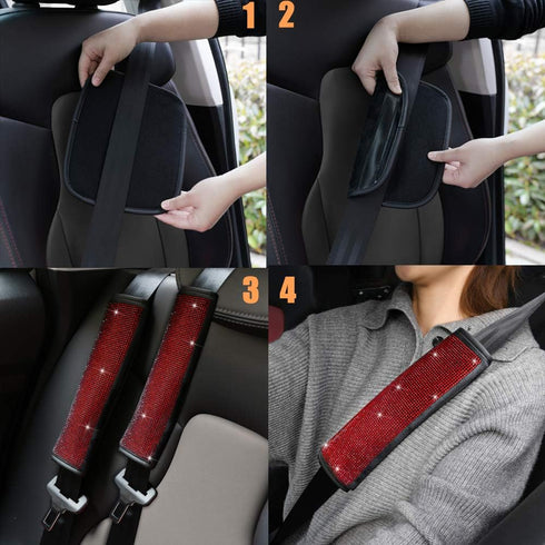 Valleycomfy Soft Velvet Seat Belt Shoulder Pads with Bling Rhinestones Car Bling Seat Belt Covers for Women, Crystal Handbrake Cover, Bling Ring S...