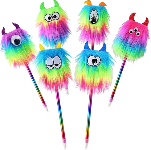 24 Pcs Valentine's Day Rainbow Fuzzy Pens Bulk Monster Fluffy Pen with Horn Valentines Day Classroom Gifts Funny Cute Pen Stationery for Students ...